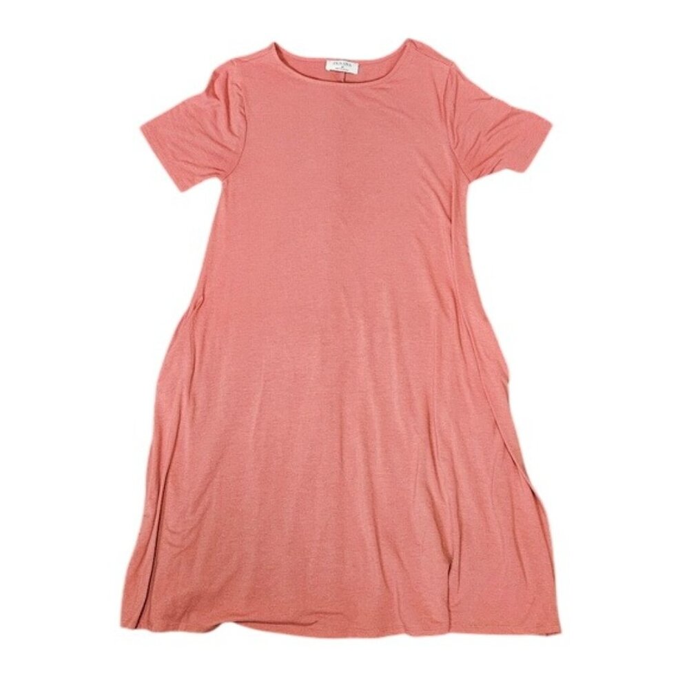 Zenana Womens Pink Short Sleeve A-Line Midi Dress Size M